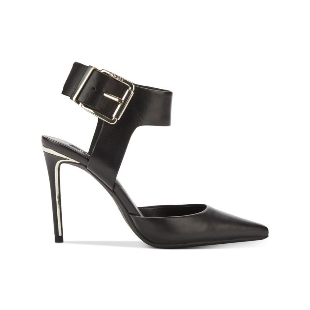 DKNY Womens Black Over-Sized Belka Pointed Toe Stacked Heel Leather Slingback 9